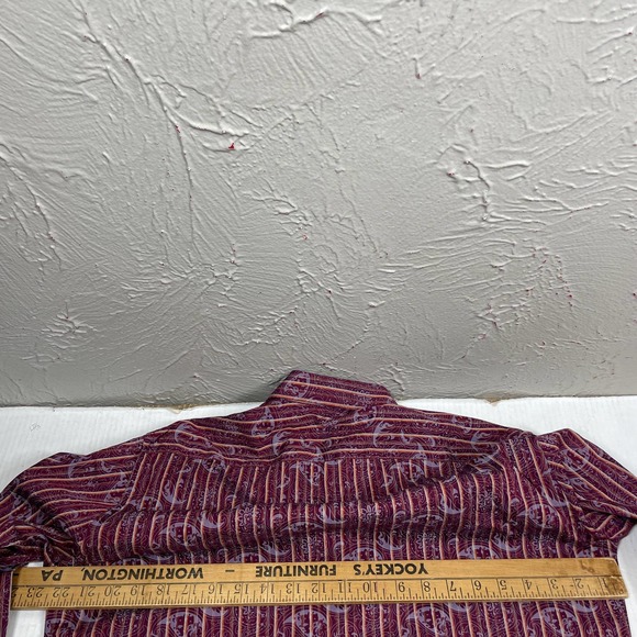 Saks Fifth Avenue Purple Long Sleeve Striped Paisley Trim Fit Shirt Mens Medium - Picture 6 of 6